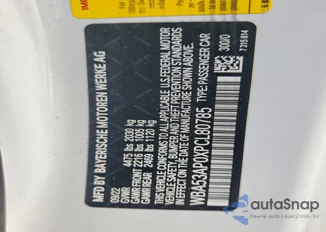 2023 BMW 430I z USA, uszkodzony, nr VIN WBA53AP0XPCL80785